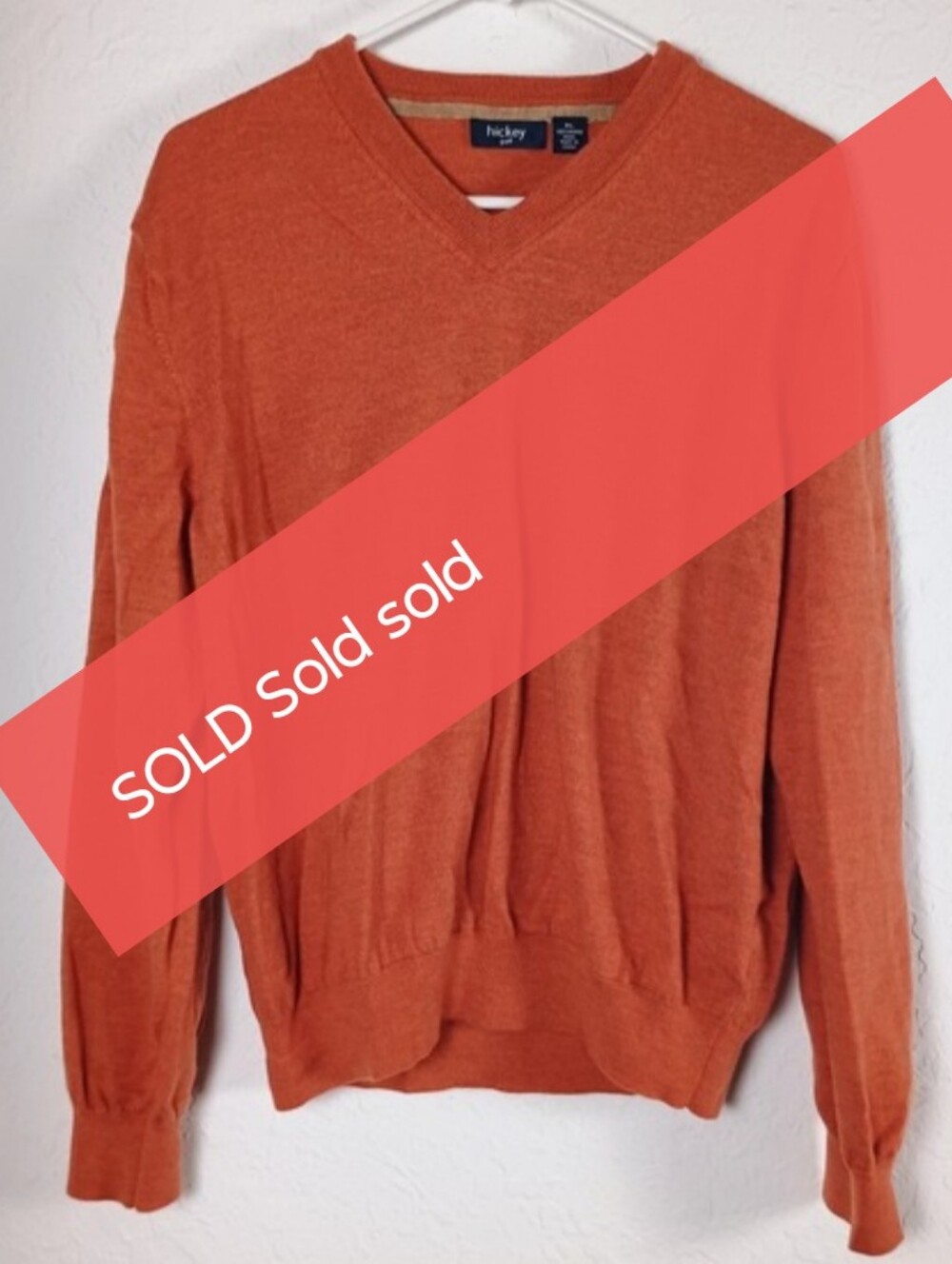 Hickey Golf‎ Men's XL V-Neck Sweater 100% Merino Wool Burnt Orange Pullover